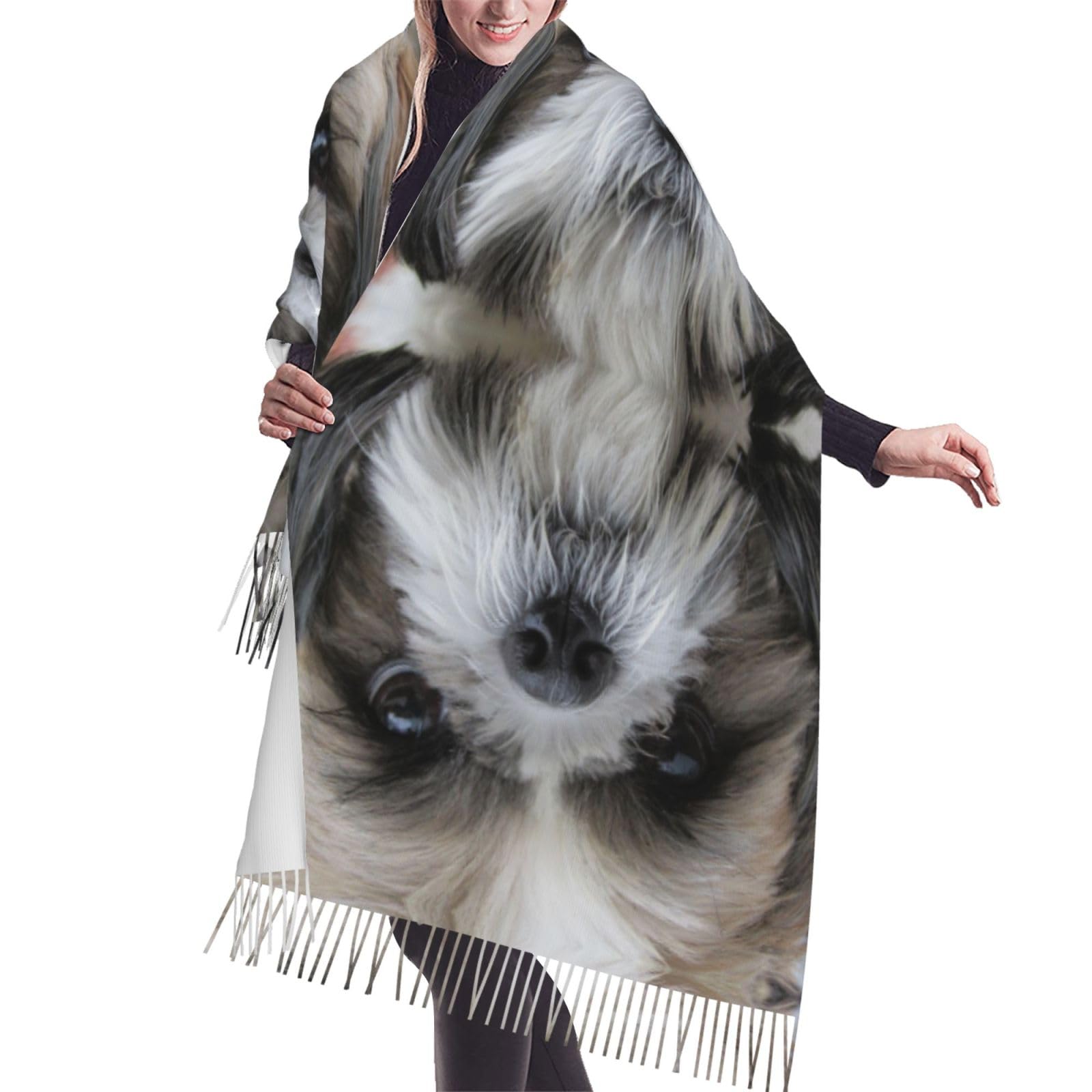 Zouey Unisex As Picture Women's Scarf Warm Printed Women's Shawl Faux Cashmere Scarf,Cute Shih Tzu