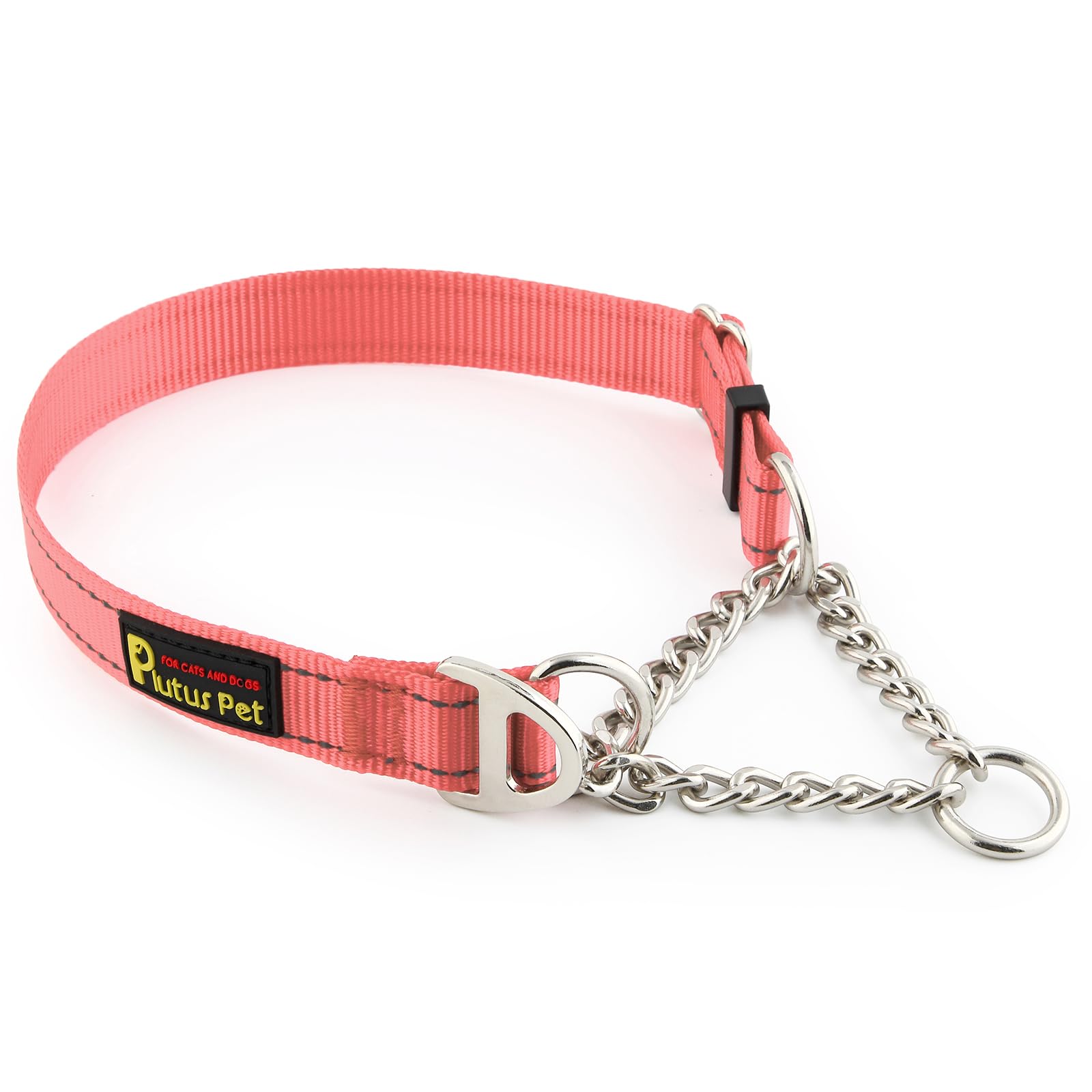 Plutus Pet Martingale Dog Collar with Stainless Steel Chain and Reflective Nylon, Adjustable No Pull Training Collar, for Small Medium, and Large Dogs