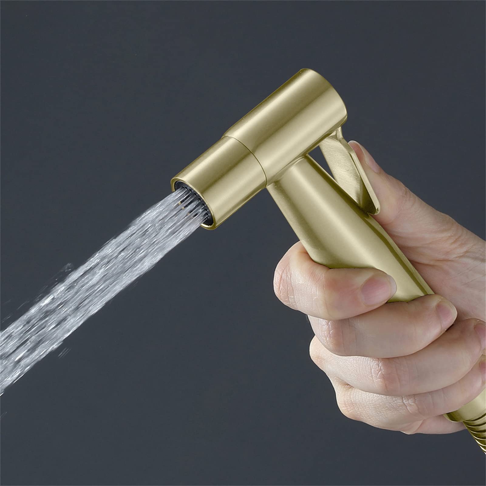 Pulverizador de inodoro de mano de acero inoxidable para baño, montaje en pared, autolimpiante, ducha higiénica, oro cepillado, bidé de mano premium para higiene personal y fácil instalación