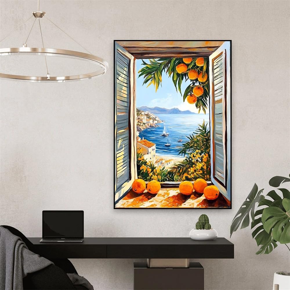GKUVBF Open Window Henri Matisse Canvas Painting Poster Henri Mediterranean Sea Orange Tree Coastal View Modern Home Decor(30x40cm/Frameless)