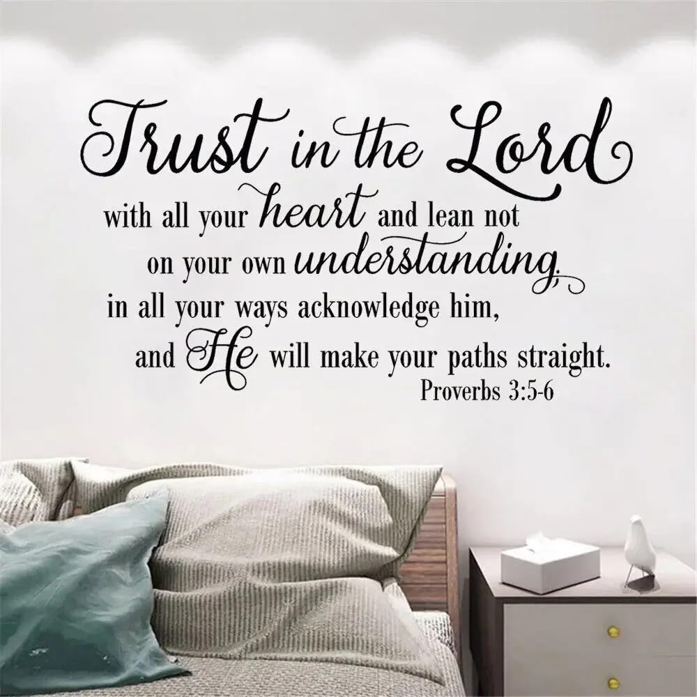 Trust in The Lord Quotes Wall Stickers Vinyl Proverbs 3:5-6 Mural Room Bible Verse Hope Word Decor Decals 55x100cm