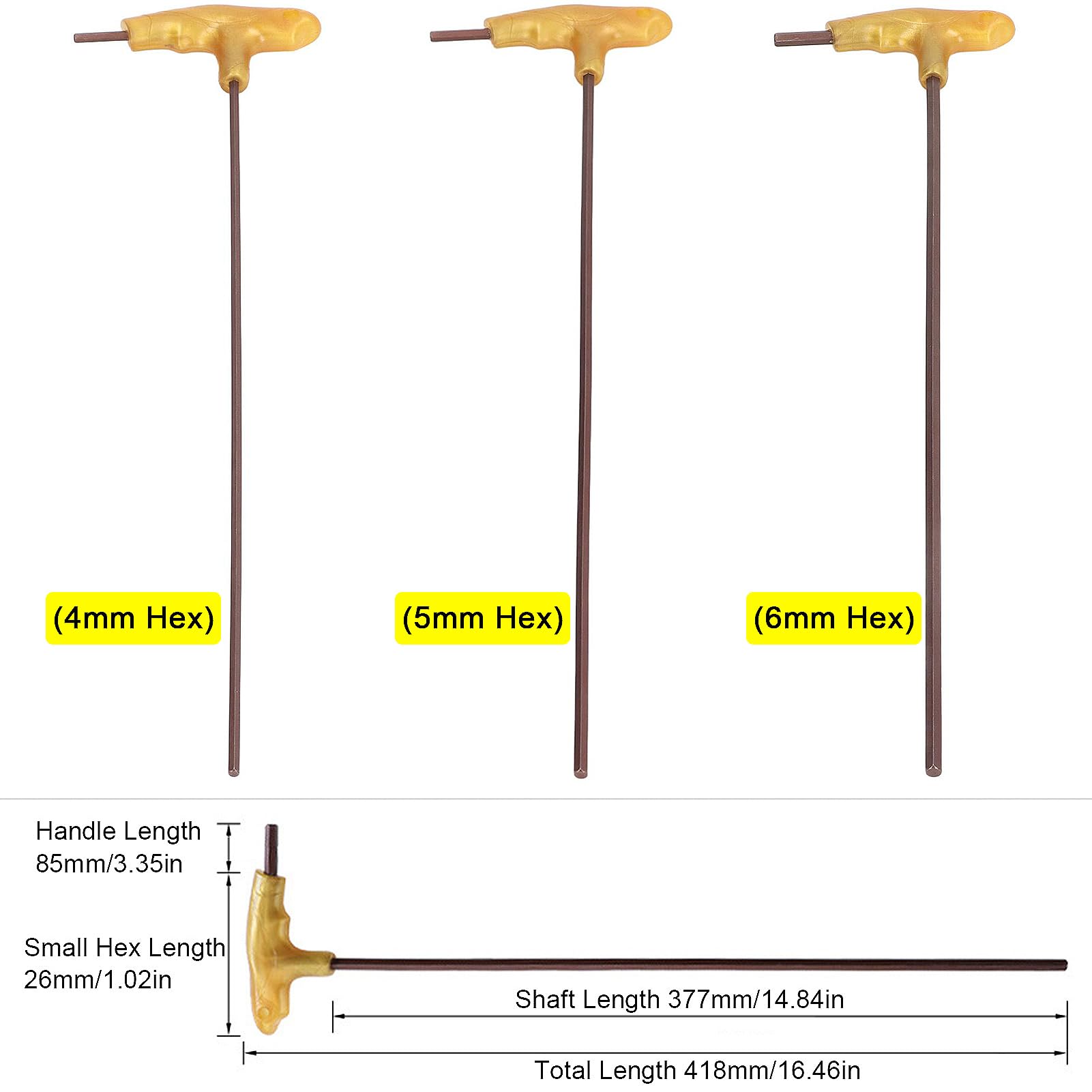Fyearfly Llave Hexagonal de Mango en T de 4 mm, Llave Hexagonal Llave de Bastón Barra de 400 mm de Largo Cómoda Llave de Fijación de Acero Aleado, para Reparación de Mantenimiento (4mm)