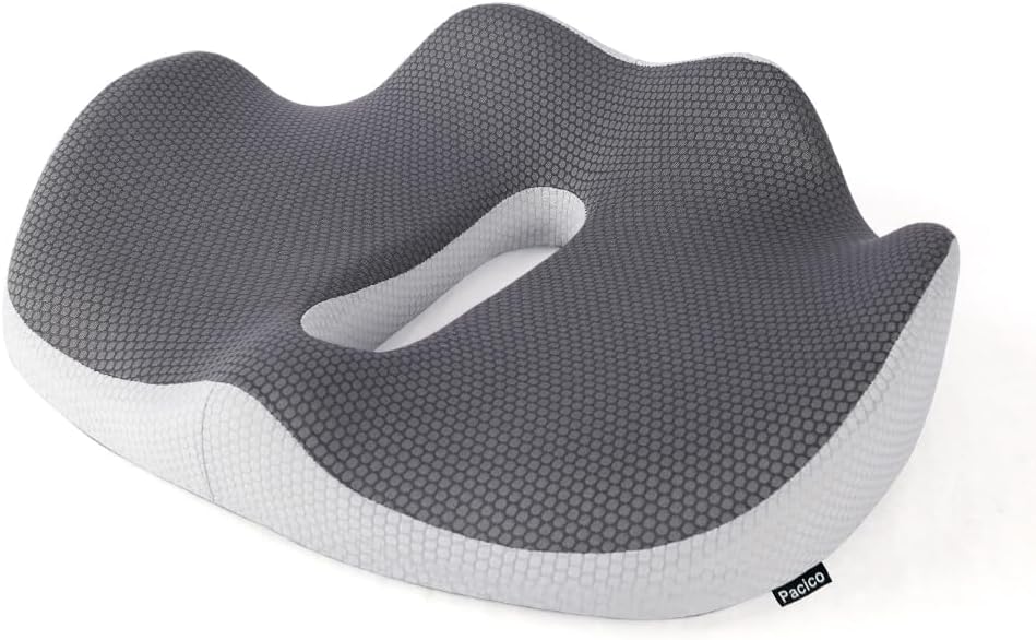 Pacico Memory Foam Seat Cushion for Office Chair, Home Chair, Car Seat, Airplane, Wheelchair, Pain Relief for Long Sitting, Non-Slip Bottom, Removable Cover