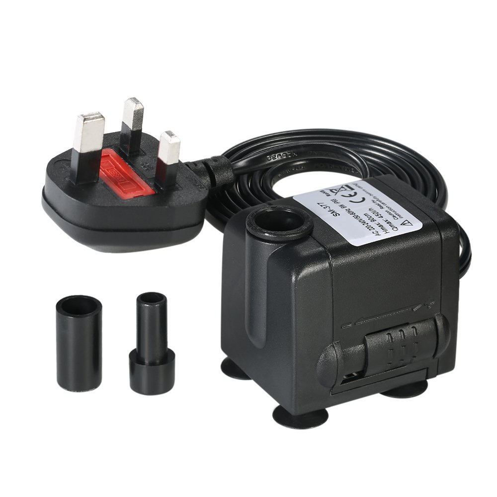 Benkeg Submersible Pump,450L/H 6W Submersible Water Pump for Aquarium Tabletop Fountains Pond Water Gardens and Hydroponic Systems with 2 Nozzles AC220-240V