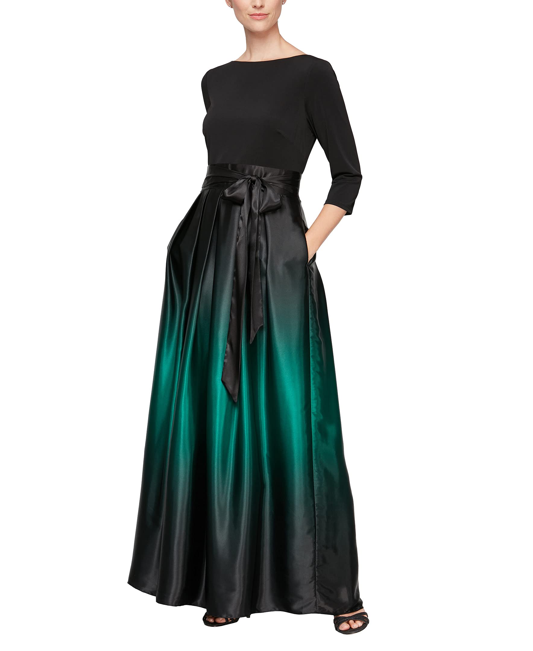 S.L. FashionsWomen's Long Satin Ombre Party Dress with Pockets (Missy and Petite)