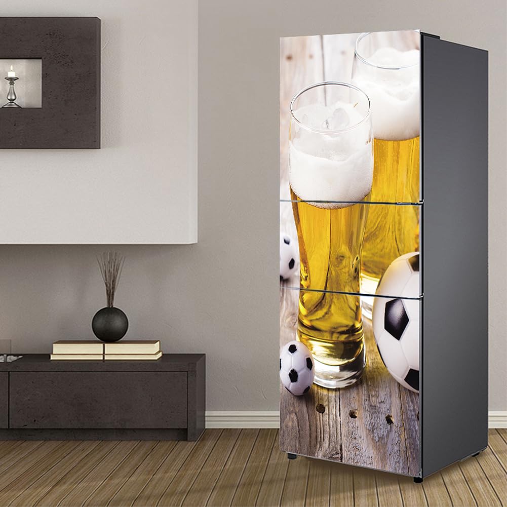 Fridge Wraps Kitchen Fridge Stickers Cover Full Doors, Fridge Sticker Full Covering Door Fridge Covers Skins wall Stickers for Kitchen Decal, Football Beer Summer