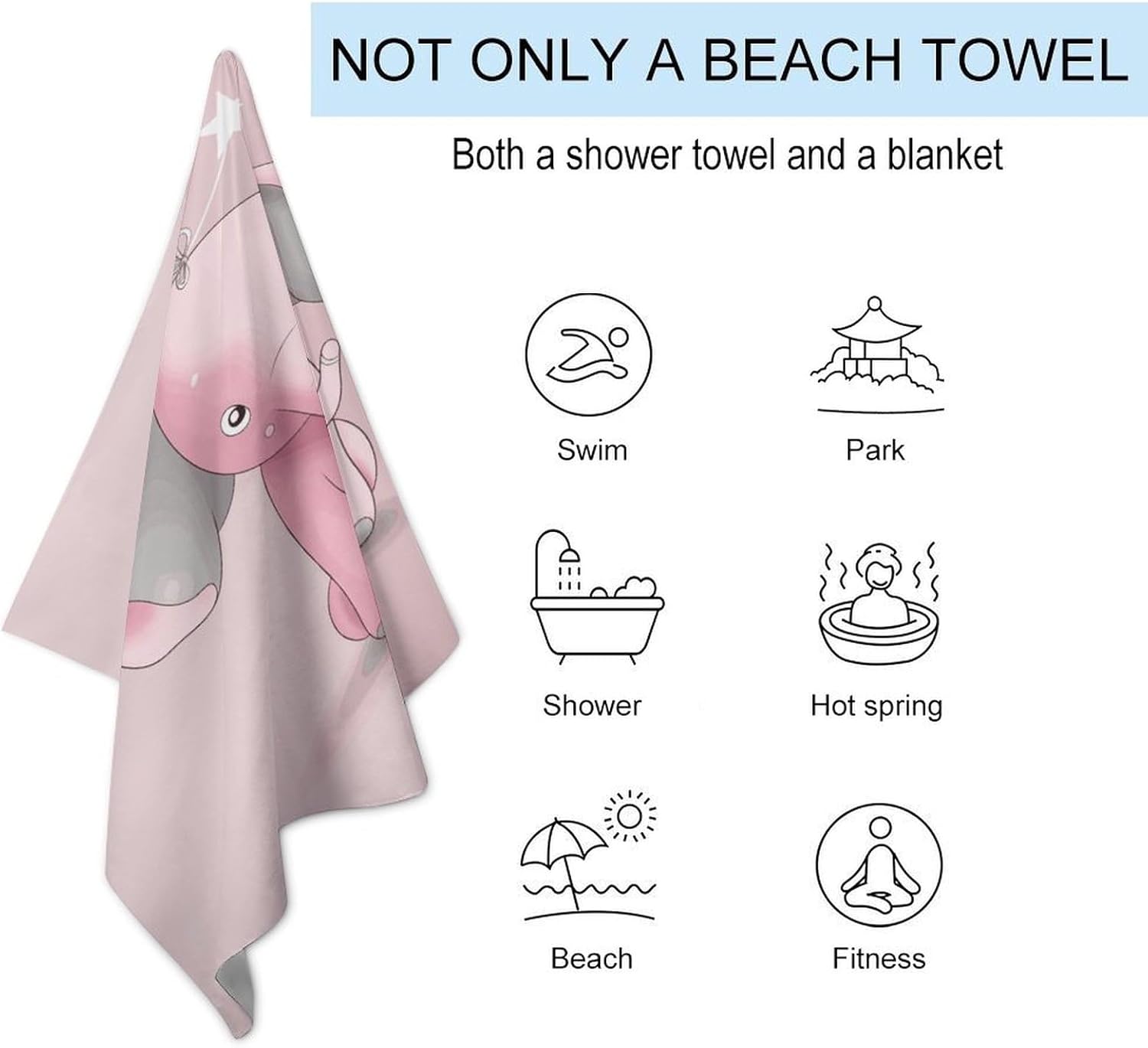 Swimming Towel, Elephant Printed Fashion Towel,Portable Towel,Durable Towel