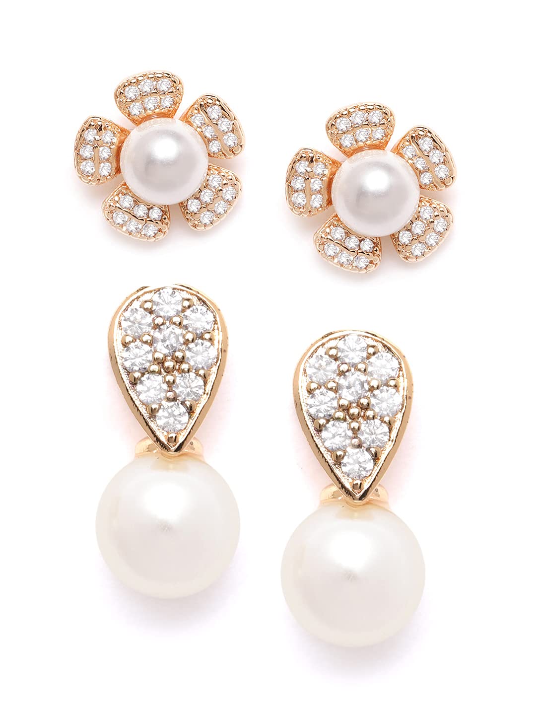 Zaveri Pearls Set of 2 Gold Tone Contemporary Cubic Zirconia Brass Stud Earrings For Women-ZPFK11156 (B09F6C7XYG) Amazon Price History, Amazon Price Tracker