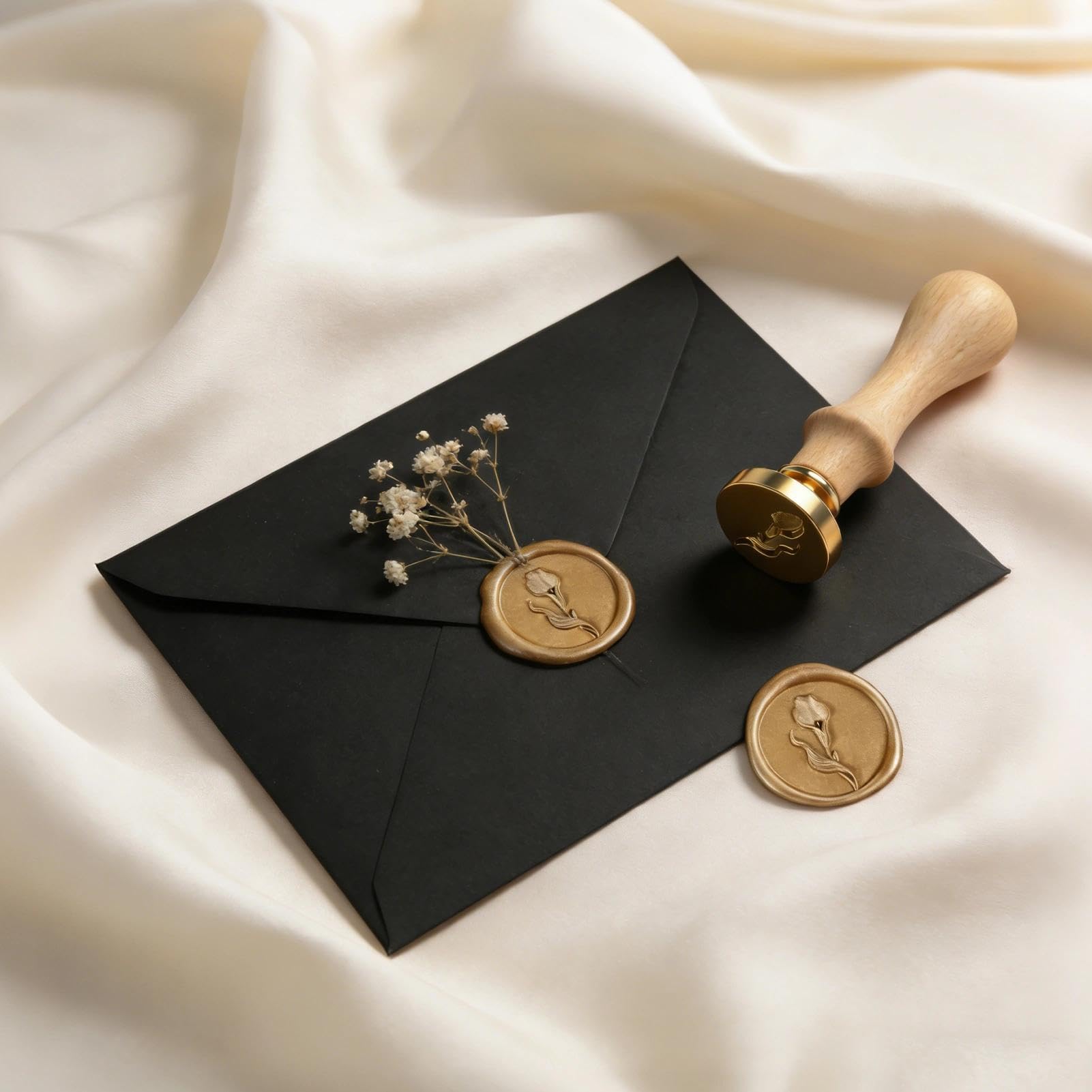 Sello de cera floral con mango de madera, sello de cera de latón para sobres de prensa y sellado, sello de letras para invitaciones de boda, tarjetas, regalo, sello de sellado floral