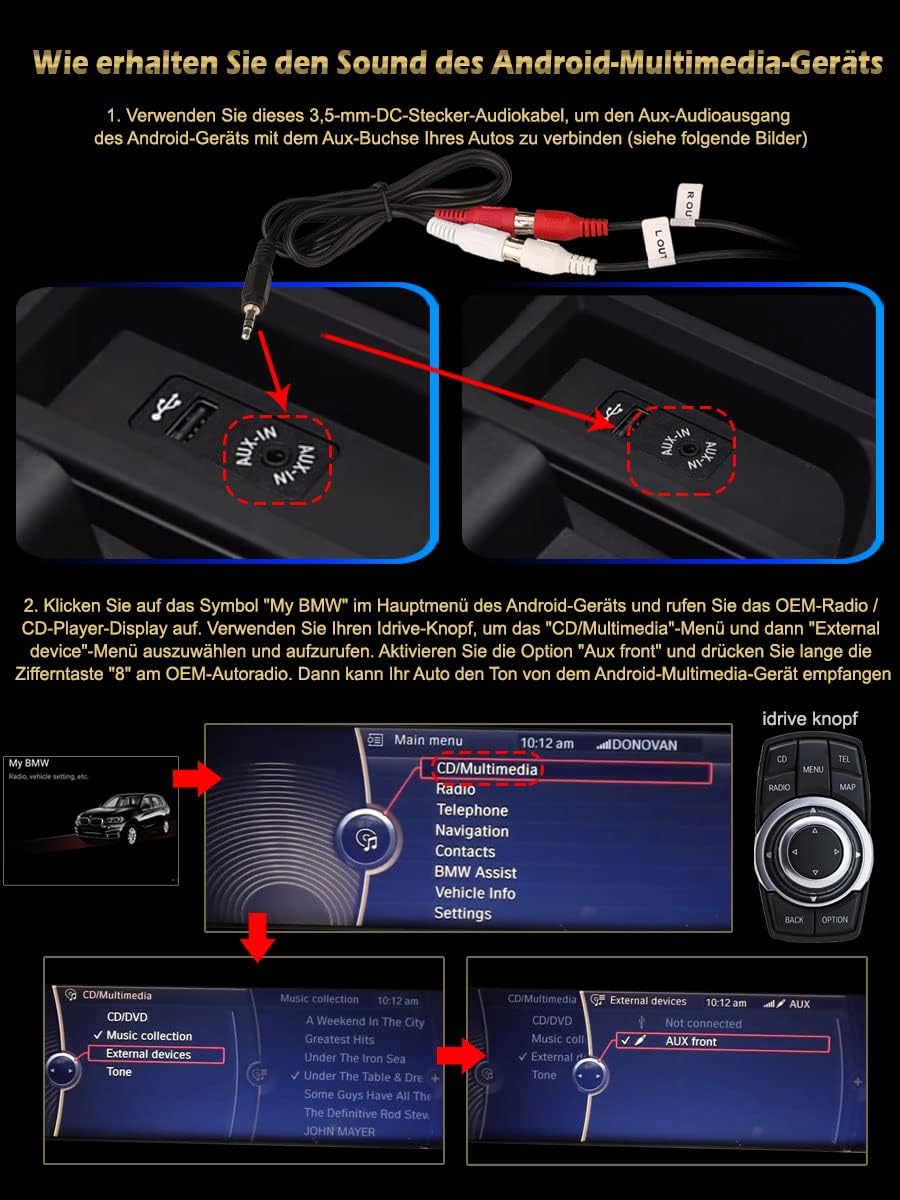 Erisin 10.25 Zoll Android 14 Autoradio mit GPS Navigation für BMW 5er F10/F11 2013-2016 NBT System Unterstützt OEM iDrive CarPlay Android Auto Bluetooth DAB+ WiFi USB IPS Bildschirm 8-Kern 4GB+64GB