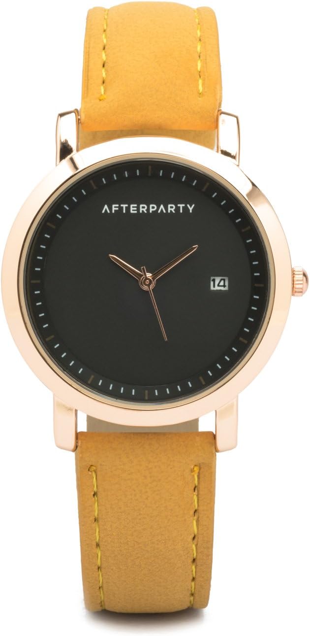 Women's Afterparty Minimal Rose Gold Mustard Yellow Faux Suede Strap w/Black Face Watch - Simple, Minimalist Style Watch