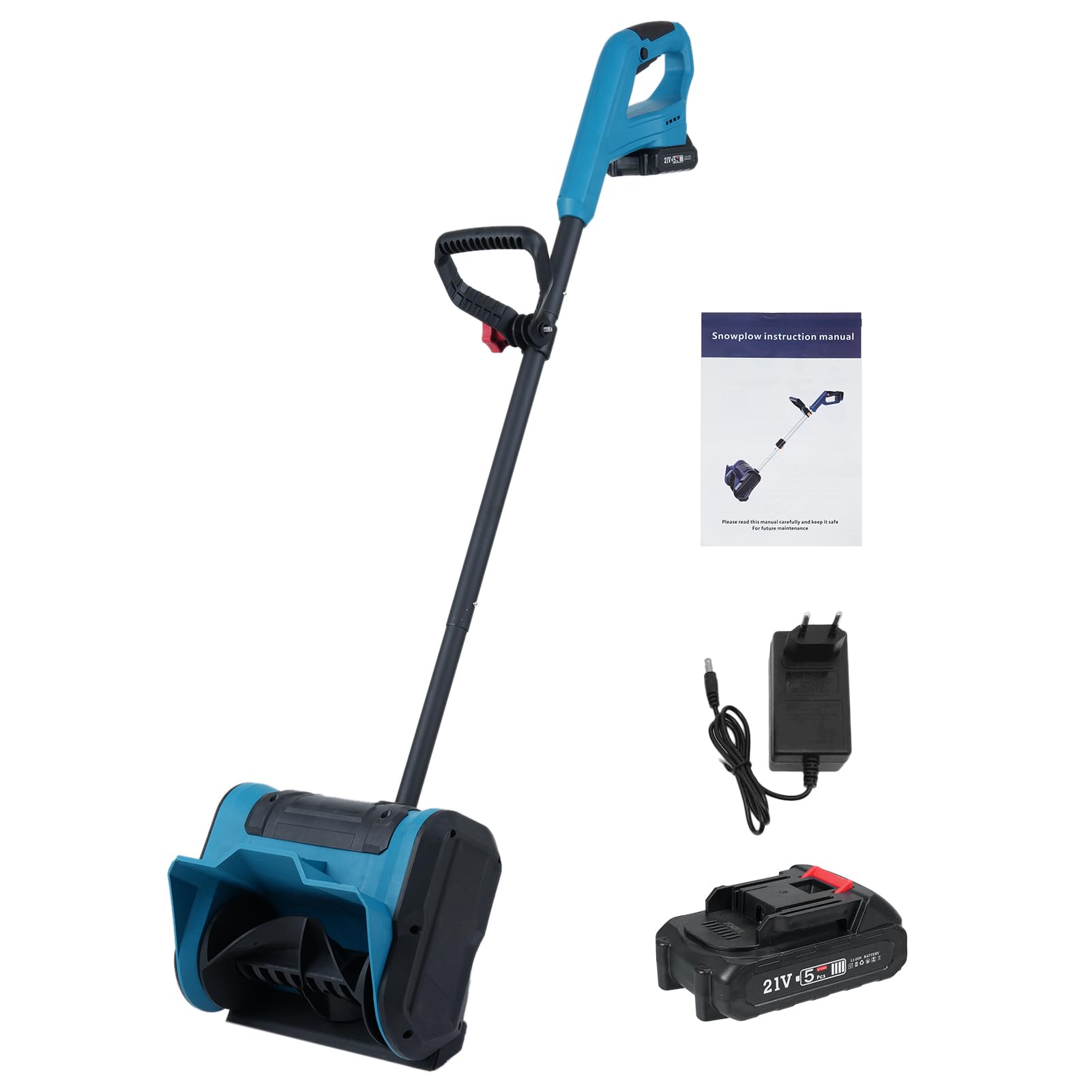 Schneeschaufel, 21 V Batteriebetriebene Schneefräse, Elektrische Schneeräumbürste, Schneefräse mit Zusatzgriff, Ergonomischem Design und Zusammenklappbar (EU-Stecker und 2 Batterien)