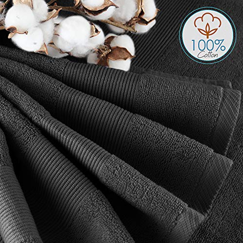 Image of Hearth & Harbor Bath Towels for Bathroom - 100% Ring Spun Cotton Luxury Bathroom Towels - Ultra Soft & Highly Absorbent, Bath Towels Set of 6 - Black