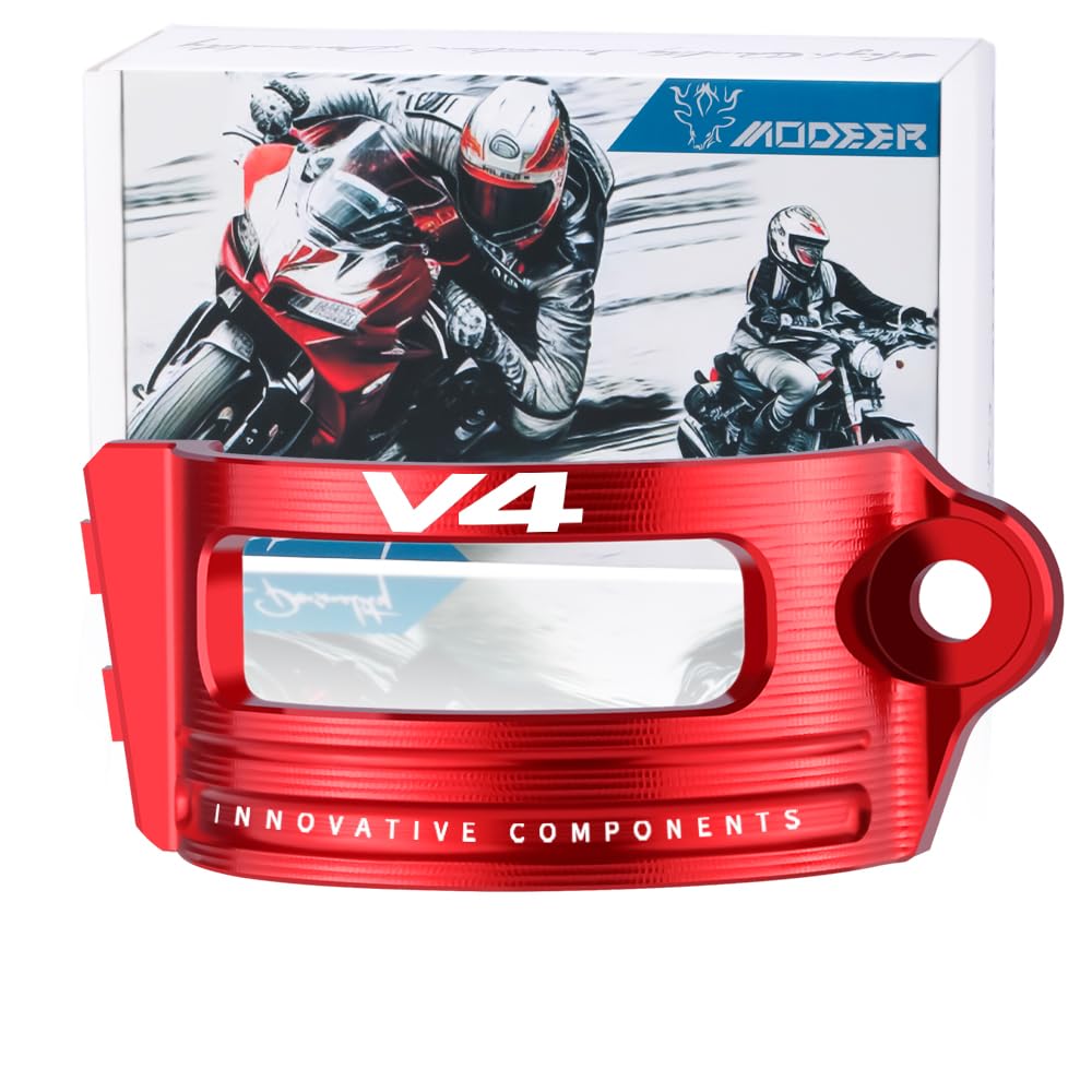 Modeer Contenitore del liquido dei freni posteriore per serbatoio Protezione del coperchio dell'olio per Ducati Multistrada V4 V4S 2021-2024 /Pikes Peak/TRAVEL/Sport/Rally Accessori (V4-Rosso)
