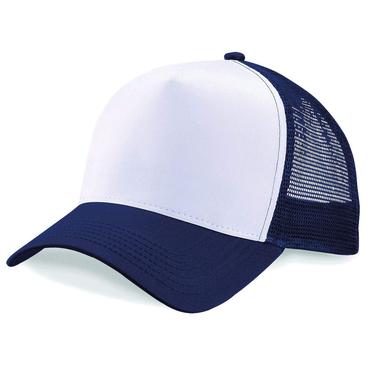 Plain Trucker Cap Mesh Back Baseball Cap Snapback - Navy/White