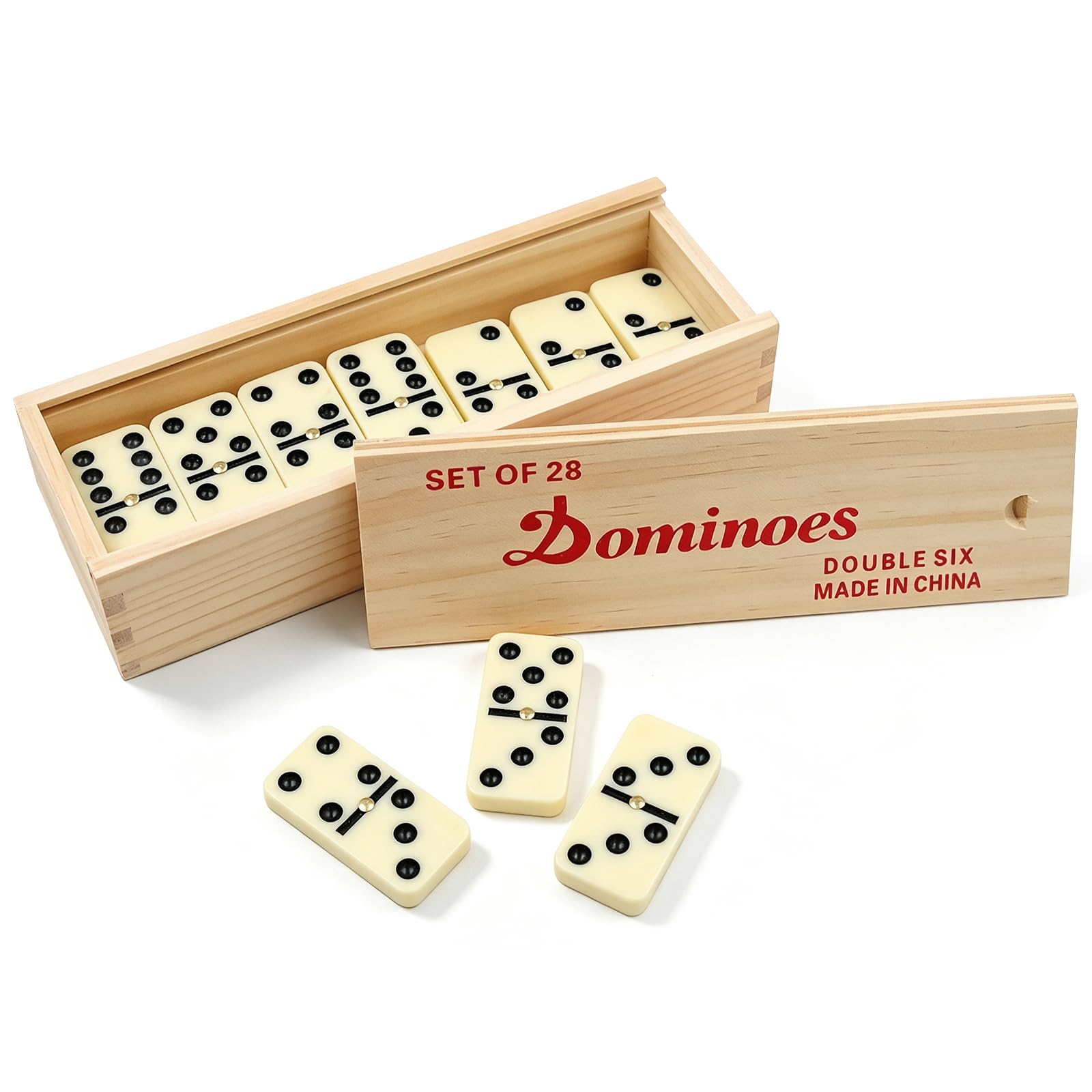 HVIHWI Dominoes Set for Adults, Double Six 28 Pieces Classic Dominos, Traditional Board Game for Family Party Night, Travel Gift for Adult, Wooden Box Included