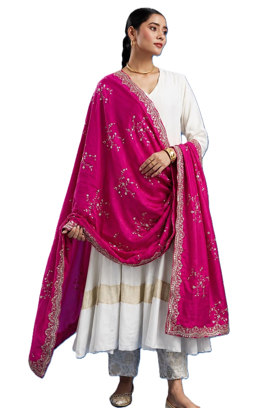Women's Allover embroidered Chinon Georgette Dupatta With sequins Border |Chinon Georgette fabric| Full 2.4 Mtr Length | Ideal for Festivewear.-picture-47