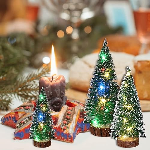 Miniatura 4 de Jlong Árbol de Navidad pequeño con luces de escritorio árbol de sisal en miniatura mini árbol de Navidad mesa de pino botella de árbol de Navidad