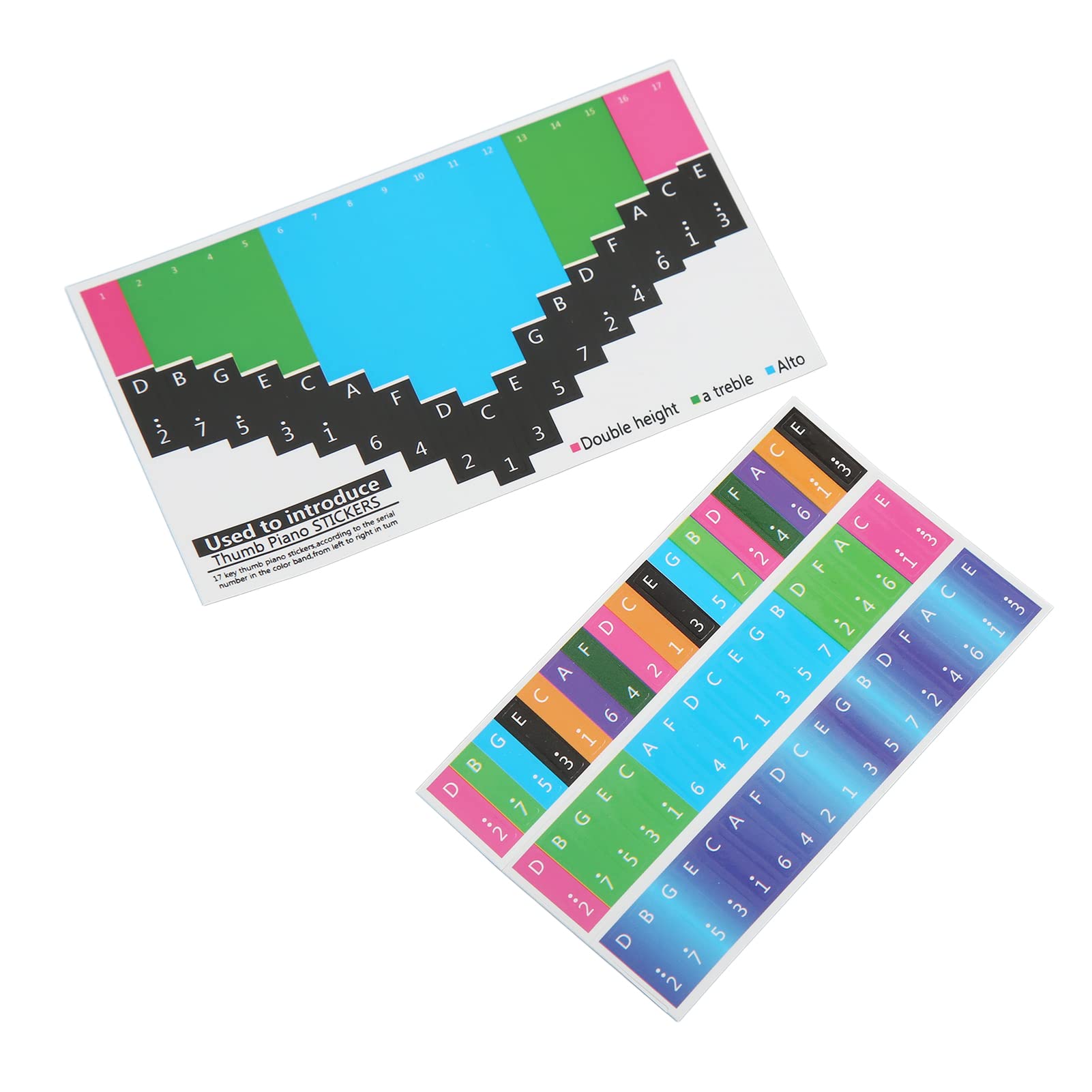 Colorful Beginner Friendly Kalimba Thumb Piano Key Stickers with Musical Note Decoration, Easy to Use Scale Labeling (Universal 17 tone thumb piano)