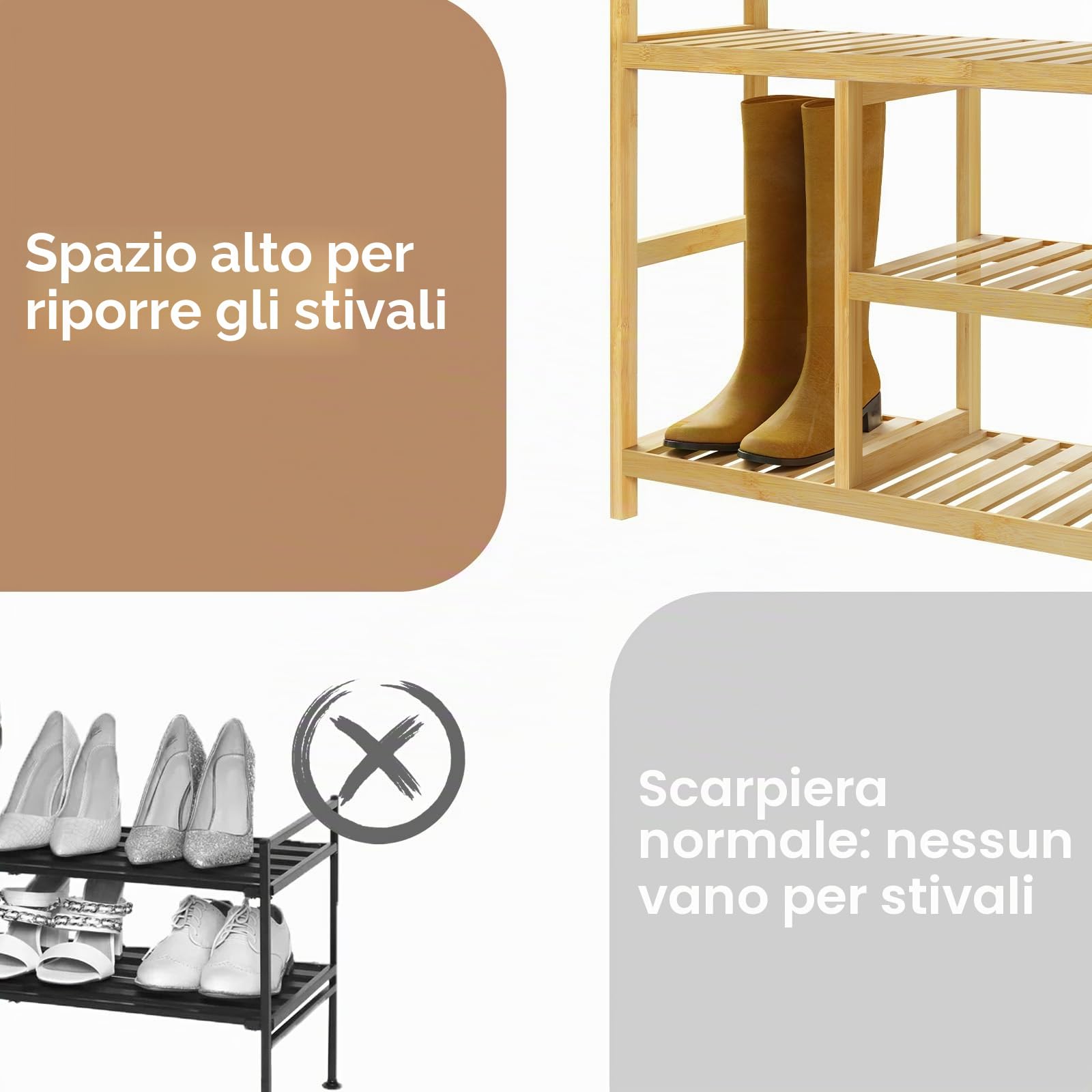 WOLTU Scarpiera in Bambù, Scarpiera a 4 Livelli, Scaffale per Piante Portascarpe, Scaffale in Bambù per Ingresso, Corridoio, Bagno, Balcone, Traspirante, 68x26x68,5 cm