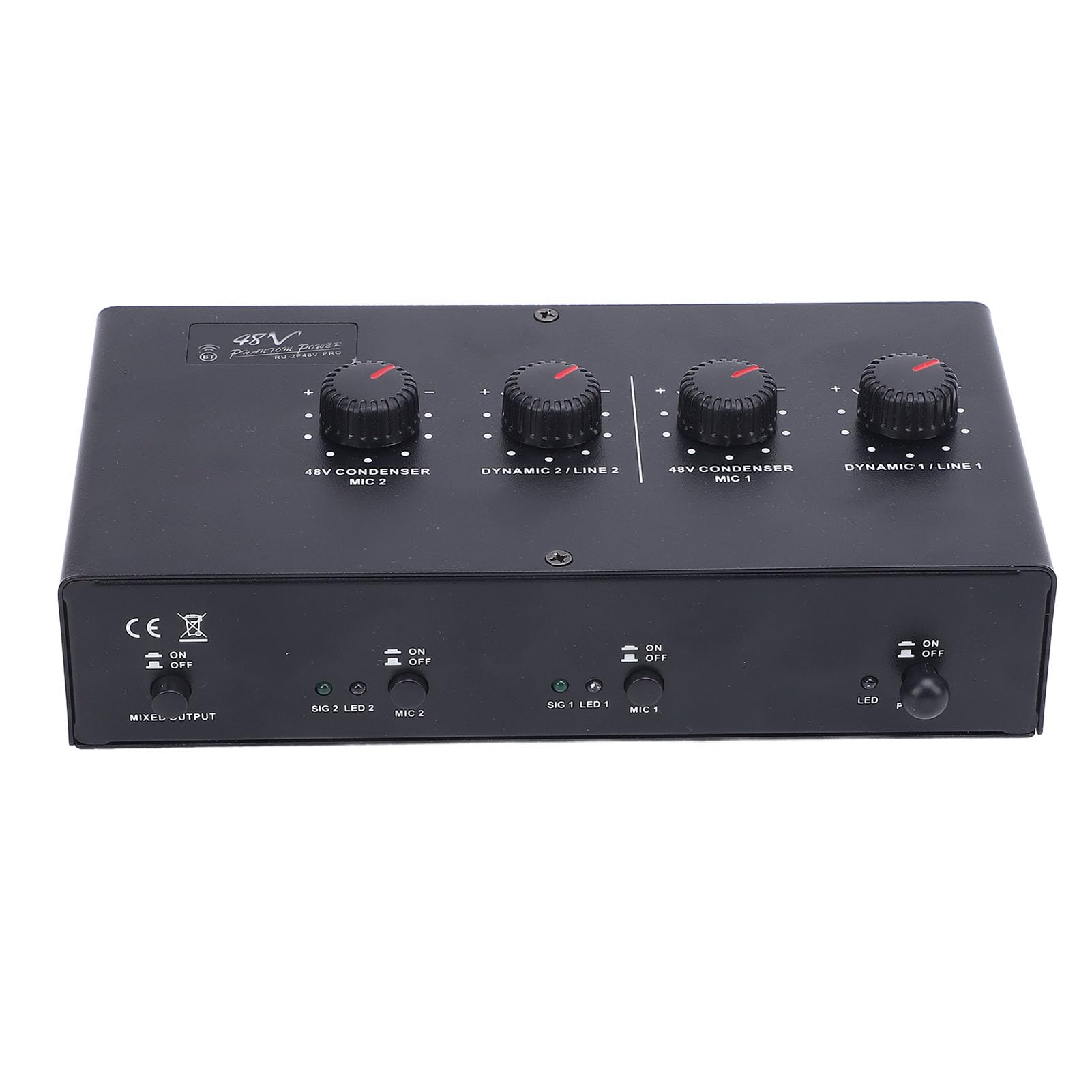 Demeras Dynamiczny Wzmacniacz Mikrofonowy, Wzmacniacz Bezstratny 2-kanałowy Mikrofonowy Szeroka kompatybilność Zasilanie Phantom 48 V Zasilanie USB 5 V DC do Nagrywania w Studiu