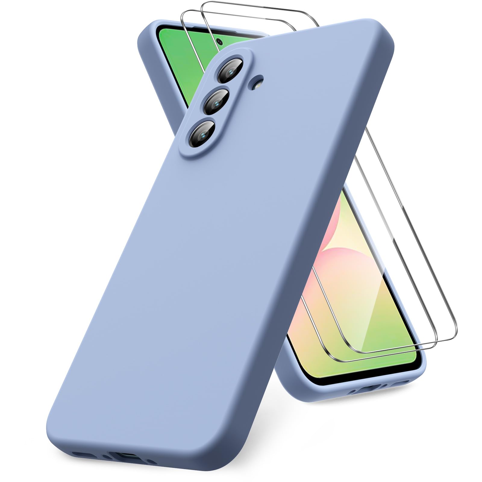 Vansdon Handyhülle kompatibel mit Samsung Galaxy A37 5G Hülle, 2 Stück Panzer Schutz Glas, weiche TPU Flüssigsilikonhülle, stoßfestem Gummi Silikongel Fall-Taupe