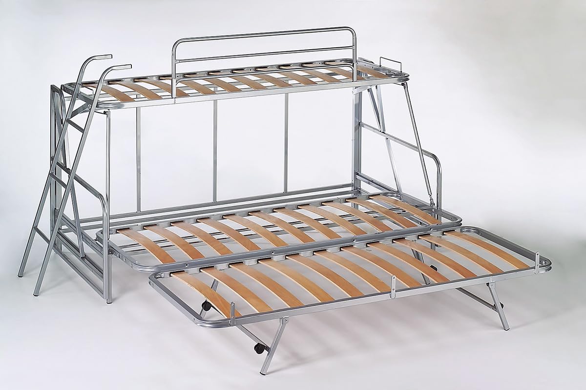 Ponti Divani - TRIS - Divano, letto a castello con tre letti singoli, materassi i compresi e meccanismo innovativo con sistema di sicurezza anchiusura. Produzione italiana -MADE IN ITALY- (ARANCIONE)