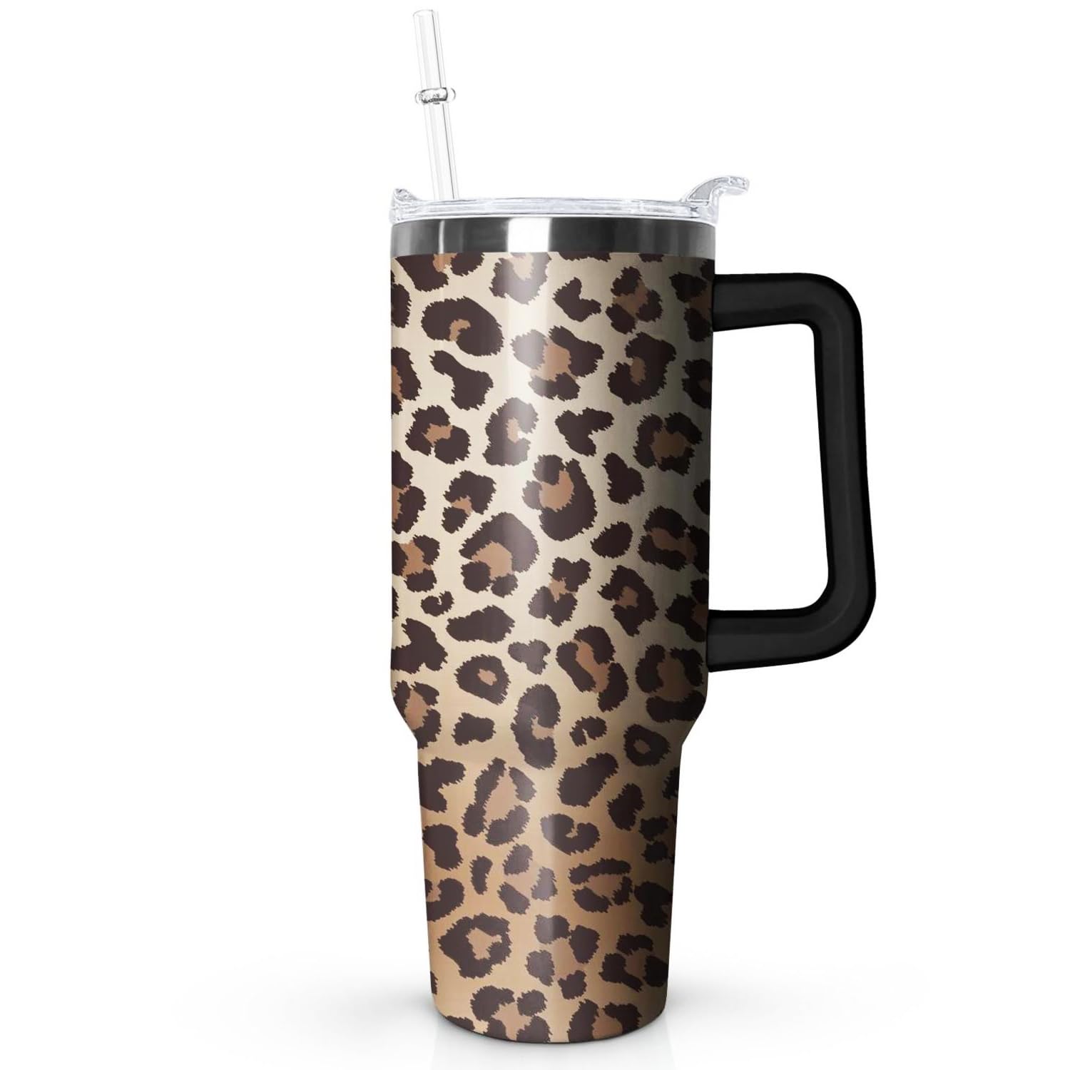 Ceovfoi Becher mit Griff, Leopardenmuster, Reisebecher, Wasserflasche, Dekoration, Geschenke für Frauen, 1,2 l