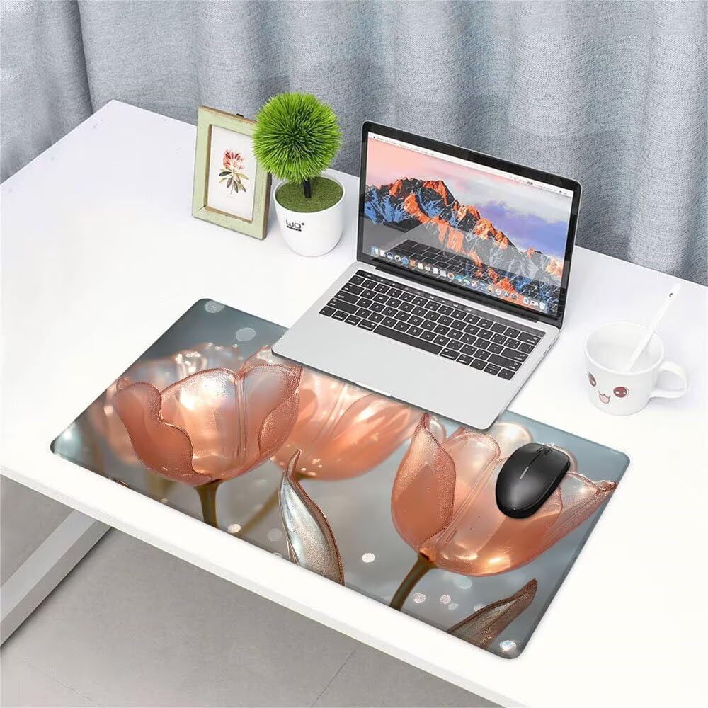 Tappetino Mouse Gaming xxl Accessori Scrivania Ufficio Grigio Fiore Grande Tappetino Mouse e Tastiera Sottomano da Scrivania, Gaming Accessori pc 1200x600x3mm Base Antiscivolo, per PC Laptop d-669