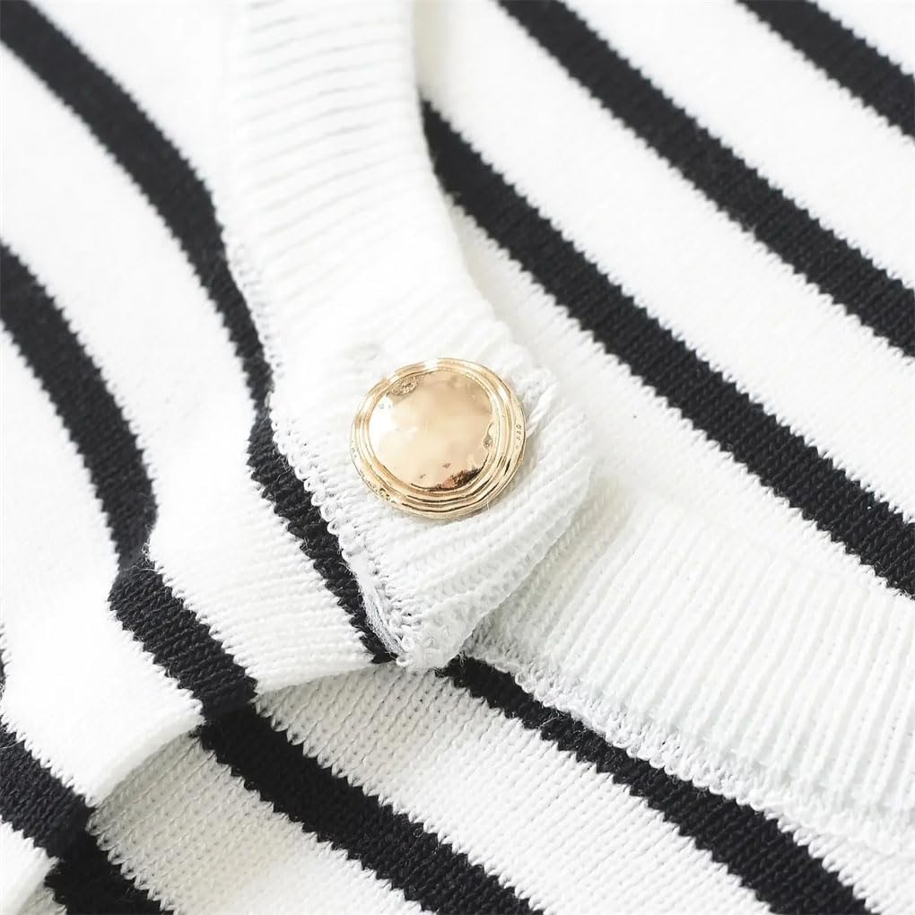Women Knit Sweater for Top Striped Chic Round Neck Sweater Coat Outerwears Knitwear Women Clothing