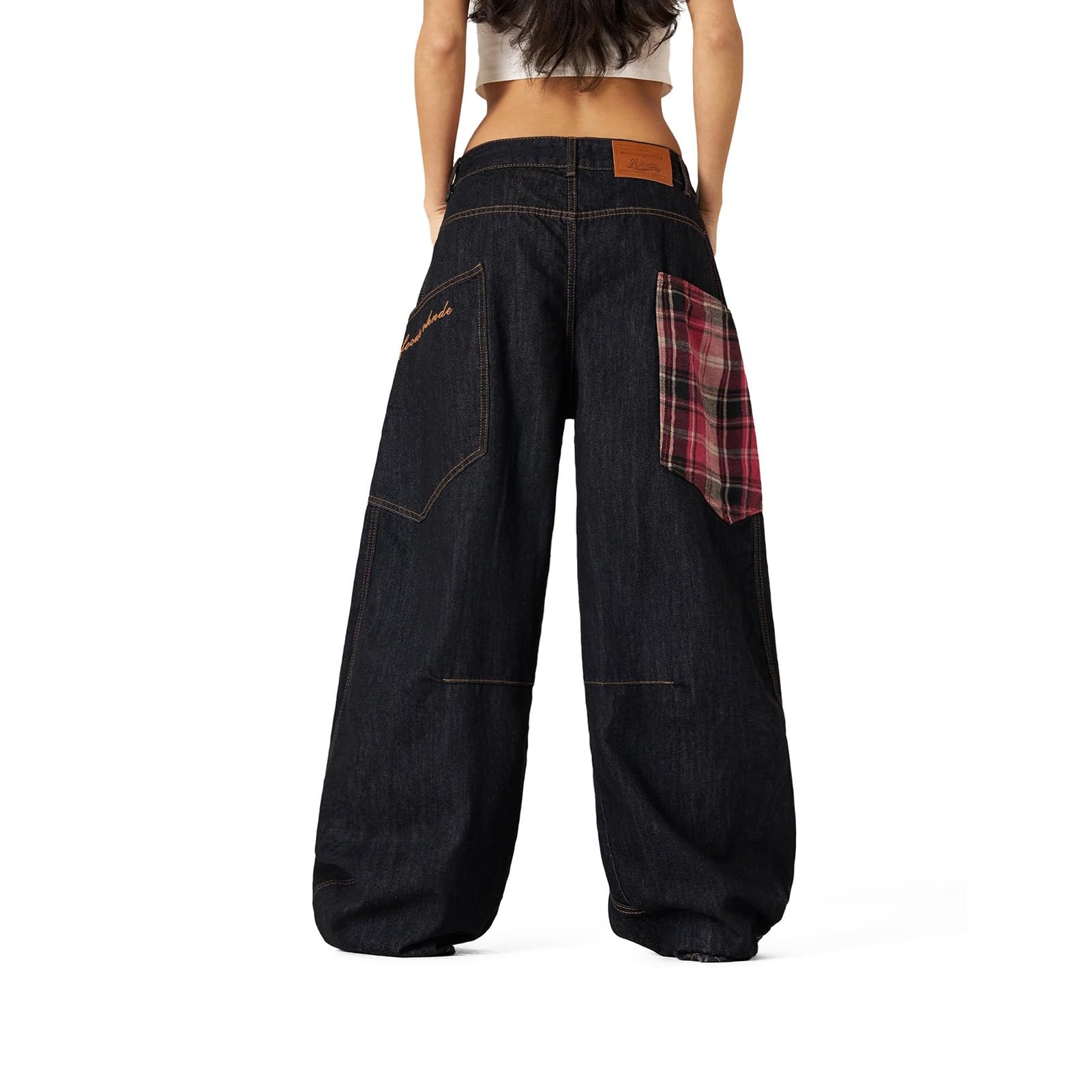 Jeansy Baggy Y2k dla Mężczyzn i Kobiet Szerokie Nogawki Skater Grunge Luźny Krój Barrel Hip hop Streetwear(Red,Small)