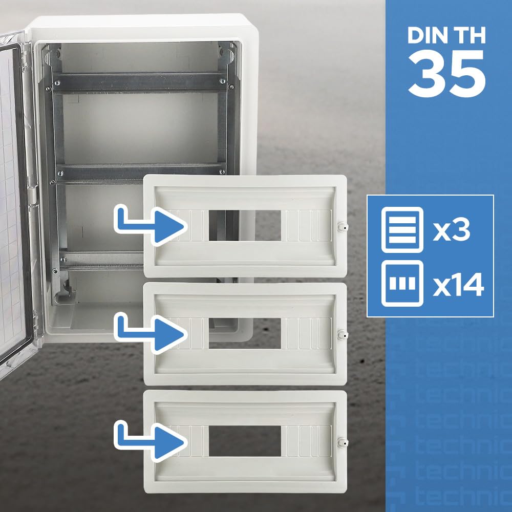 EDO Quadro Elettrico da Parete 350x500x190mm IP65 Con guida DIN TH 14x3 | Scatola di Distribuzione in ABS con Sportello Trasparente e Piastra Zincata-Armadietto per Impianti Elettrici Interno/Esterno