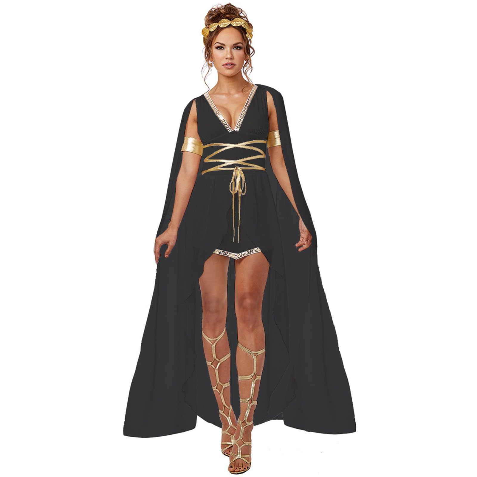 Cosplay Costume for Women Roman Goddess V Neck Flowy Chiffon Cape Gown