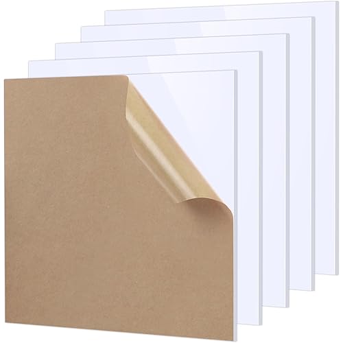 Adrattnay White Acrylic Sheets 1/8 Thick, 5Pcs 6 x 6in Cast Acrylic Sheets 3mm for Laser Cutting, Opaque Acrylic Sheets Acrylic Panel with Protective Paper for Laser Engraving Material DIY Crafts