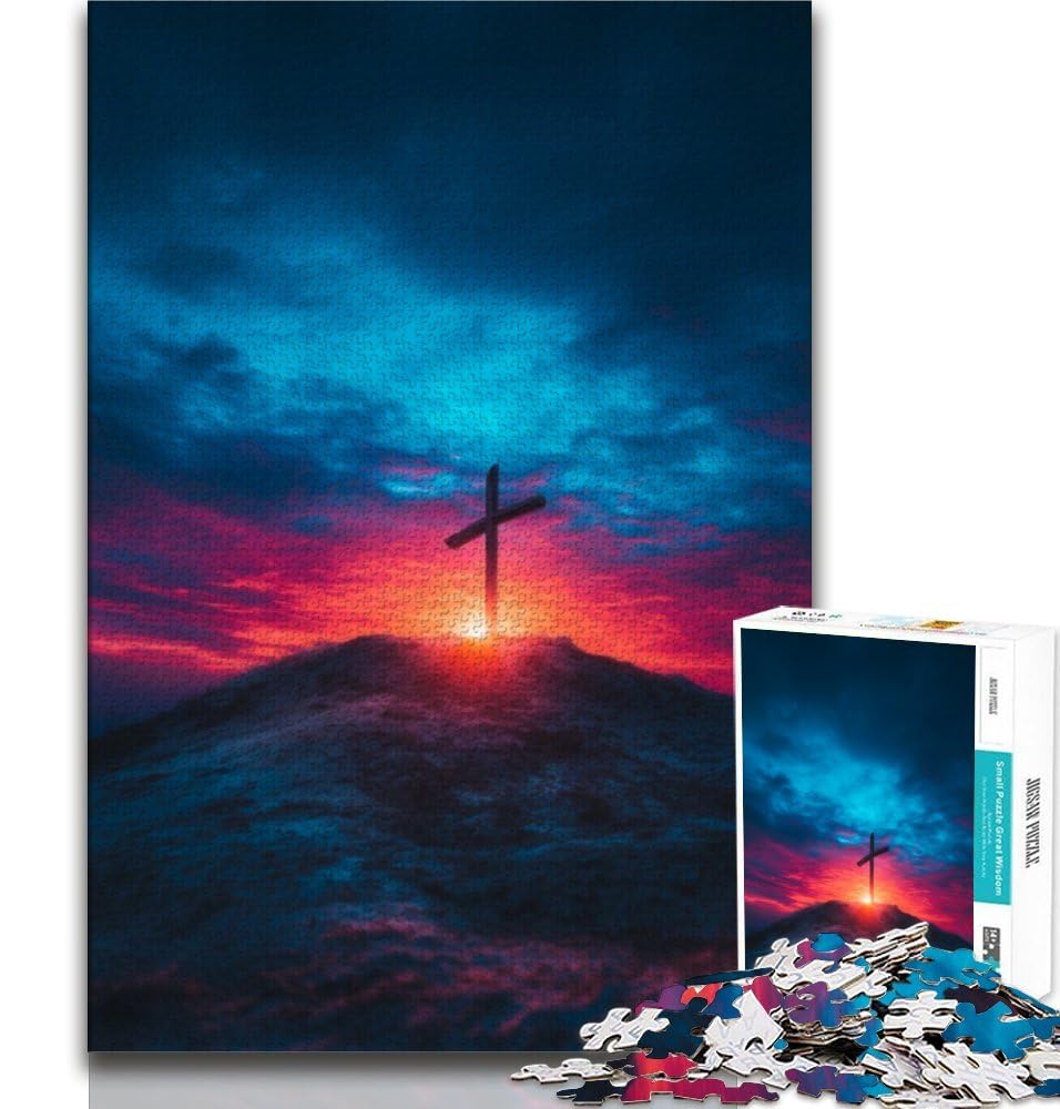Jigsaw Puzzles for Teenagers Cross at Sunset Puzzles,Challenging Game Gifts for Is Ideal As A Gift for The Whole Family 38x26cm