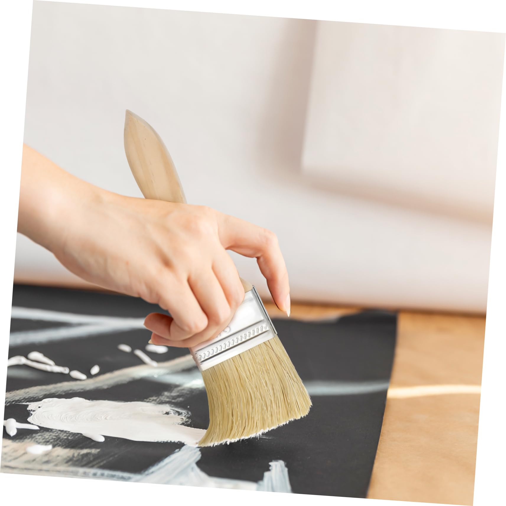 Hemobllo 30 Pezzi Pennelli Pittura Legno Spesso Pennelli Piatti Antigoccia per Vernice Olio e Smalti Set Applicatori Precisione per Mobili e Casa