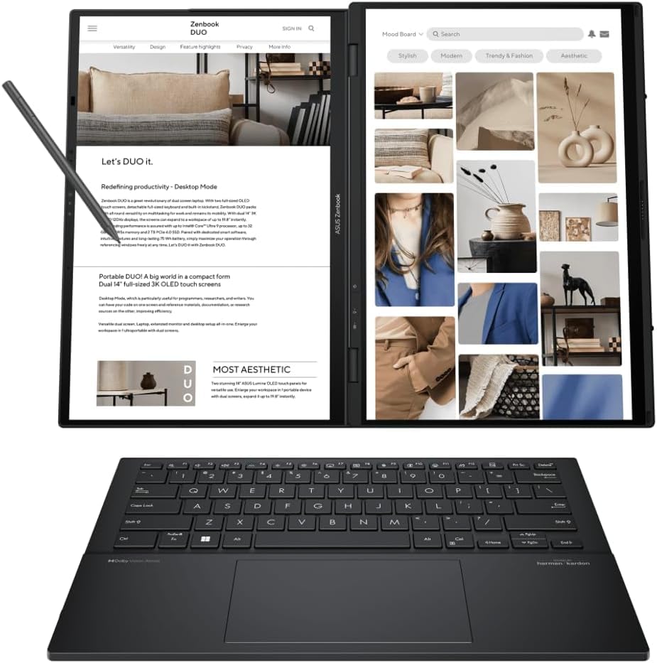 Image of ASUS Zenbook Duo ux8406 AI Powered 2-in-1 Laptop 14.0 inch Touchscreen OLED 3K 120Hz Display (Intel Ultra 9-285H, 32GB LPDDR5X, 2TB PCIe SSD, Backlit KB, Active Pen, Win 11 Home) w /DKZ USB Port Expander