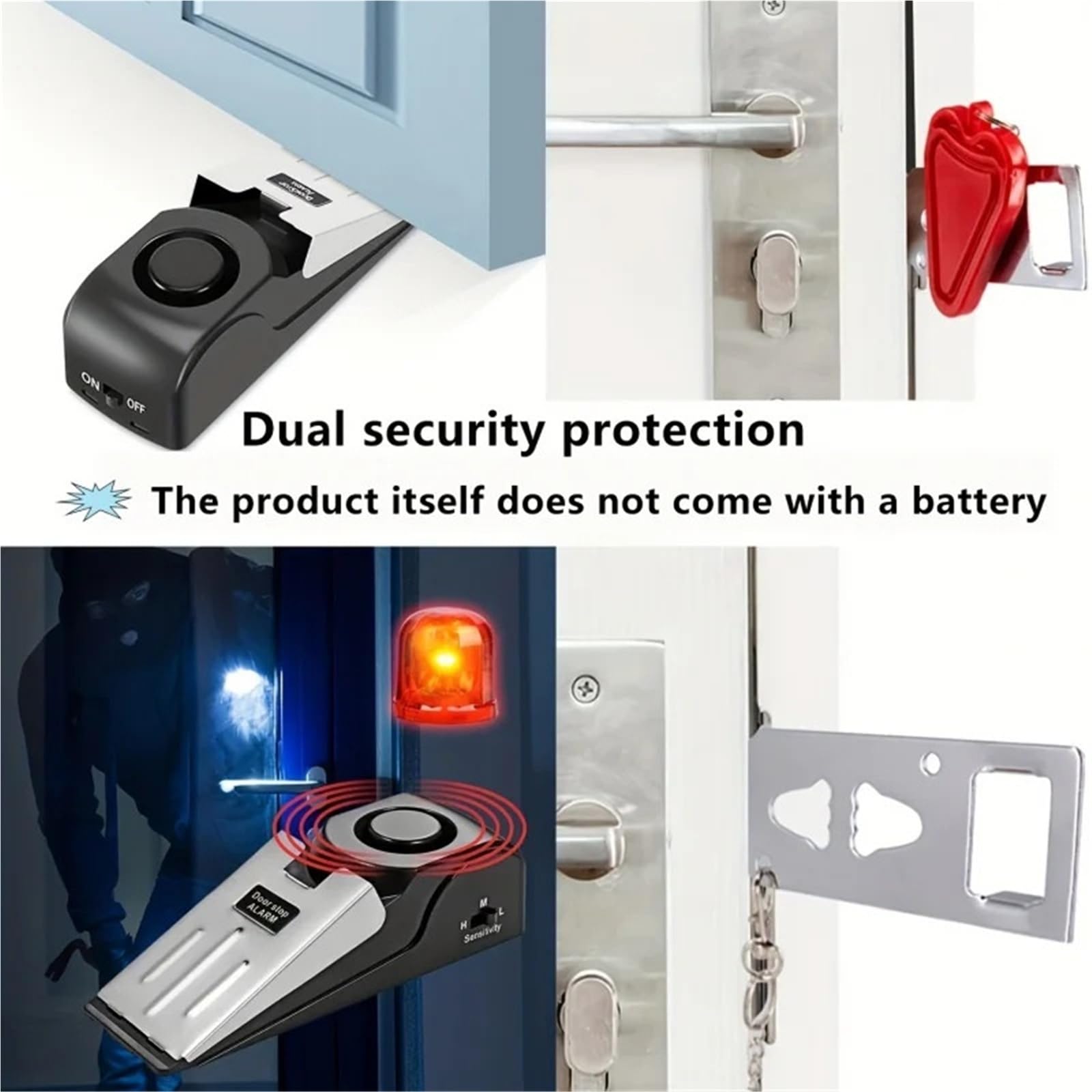 Tope Para Puerta Con Alarma Kit de alarma tope puerta y cerradura mejorado 2 piezas(Red and black)