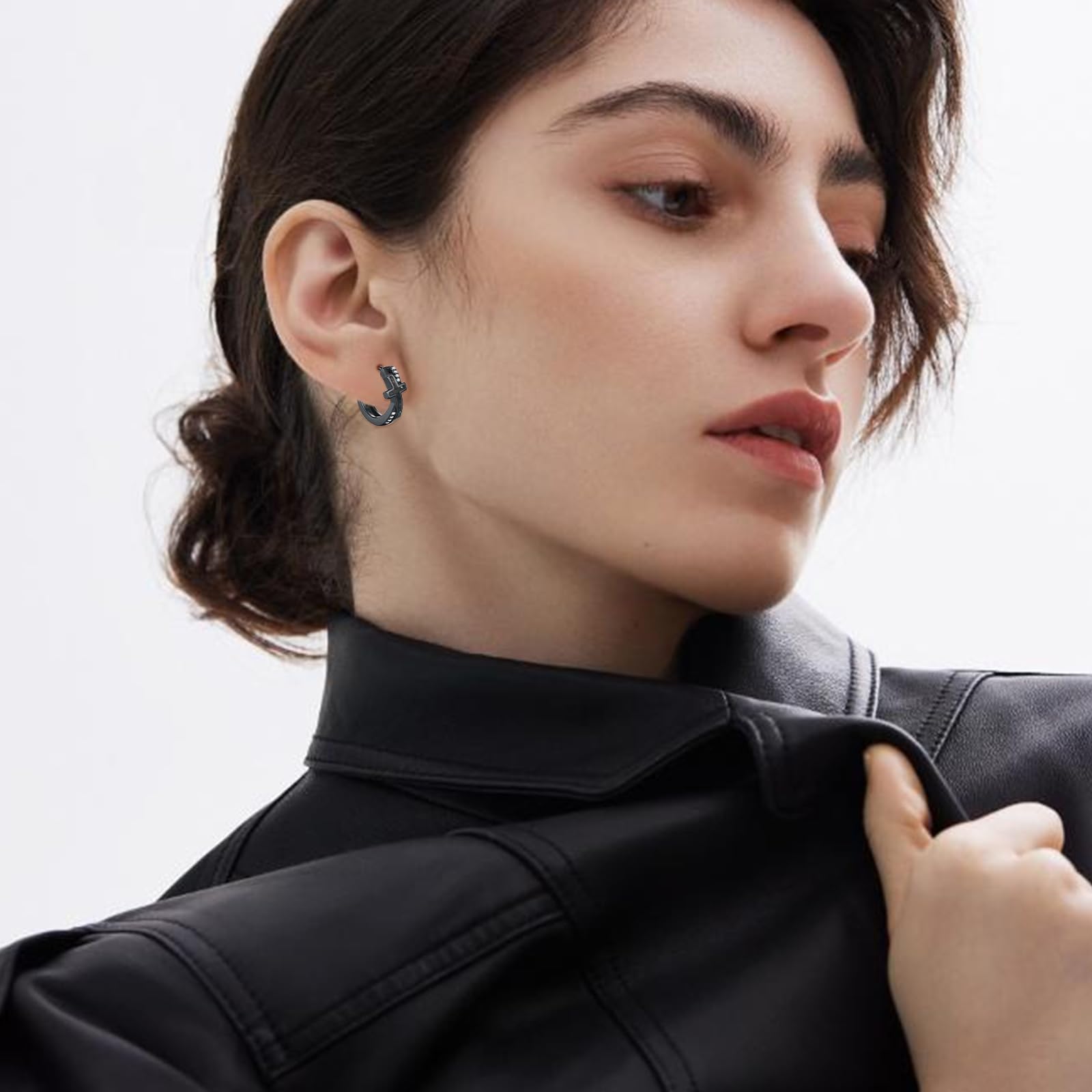 Orecchini a cerchio a croce neri in argento 925, piccoli, ipoallergenici, diametro 15 mm, piccoli orecchini a cerchio a croce, unisex, idea regalo per uomo e donna