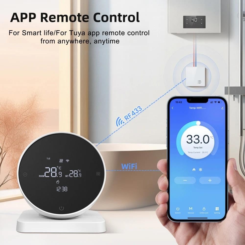 Termostato inteligente Tuya WiFi para calderas de agua y gas, controlador de temperatura programable de 5+2 días con bloqueo infantil con WiFi