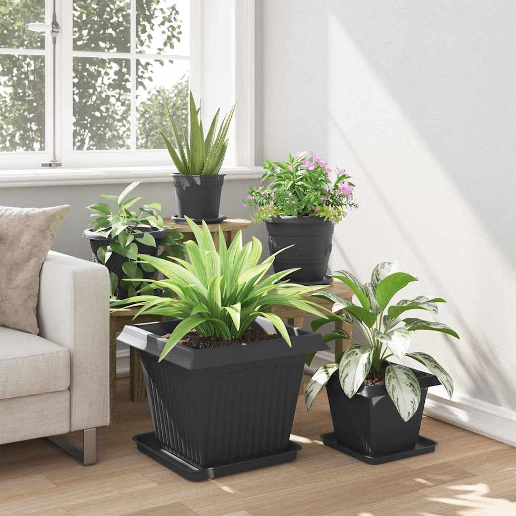 Quadratisches Blumentablett 6er Set Schwarz 36 x 36 x 2,5 cm langlebig wetterfest für Balkon Garten Terrasse Indoor Outdoor Pflanzenpflege