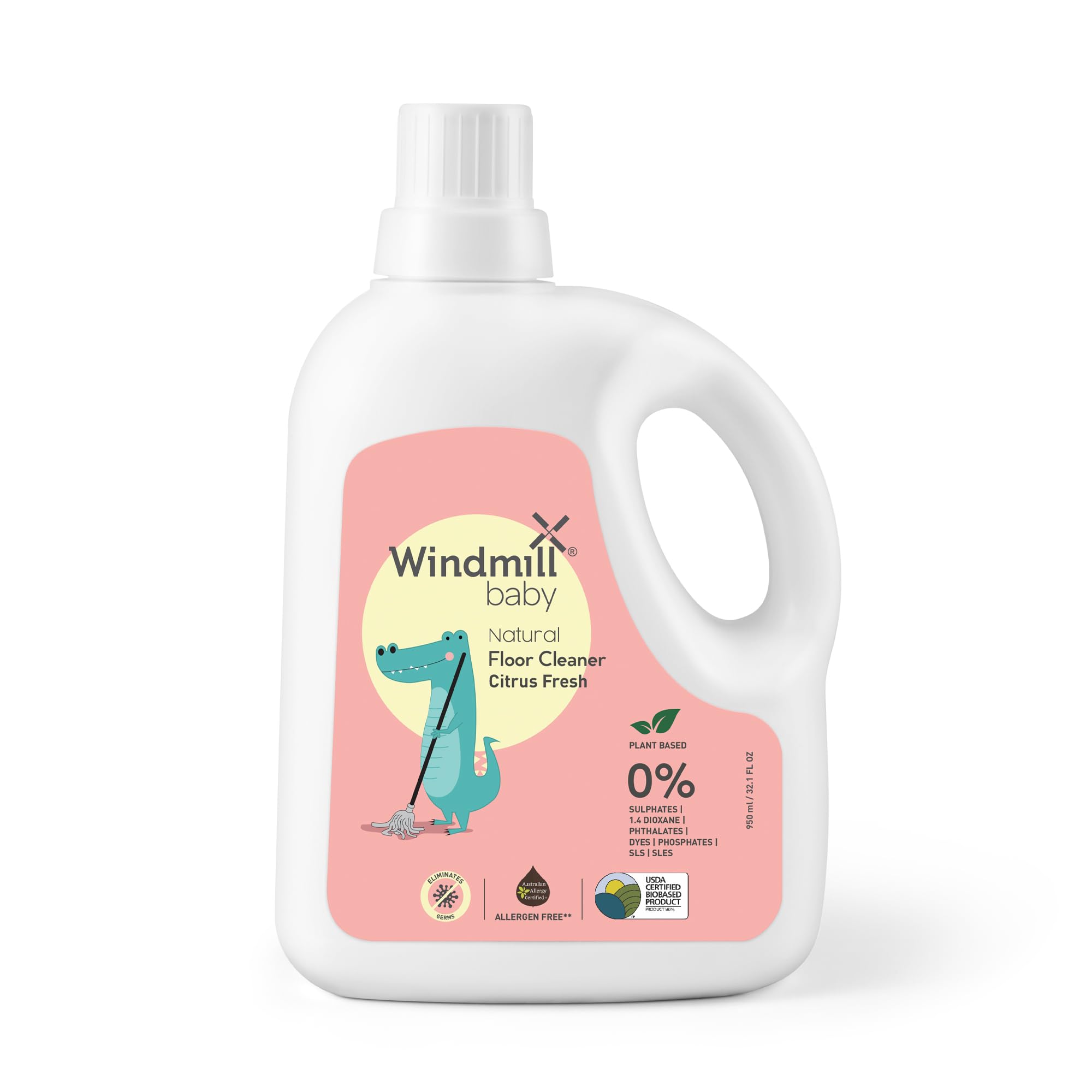 Windmill babyNatural Floor Cleaner, USDA Certified, Allergen & Alcohol Free, Baby Friendly, Pet Friendly, Citrus Fresh, For All Floor Types - 950ml