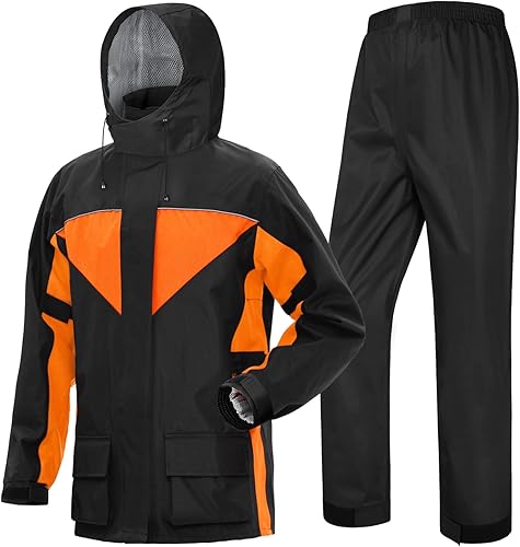 Miniatura 17 de iCreek Traje de lluvia para motocicleta para hombres y mujeres, impermeable, anti-tormenta, equipo de lluvia de alta visibilidad Rojo