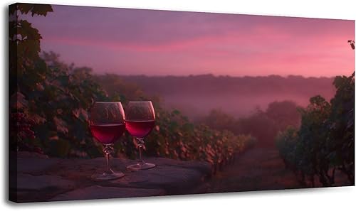 Miniatura 6 de 20"x 40" Canvas Wall Art Dreamy Vineyard Sunset Vintage Wine Glasses Rolling Hills Framed Pictures Painting Prints Large Wall Art for Living Room