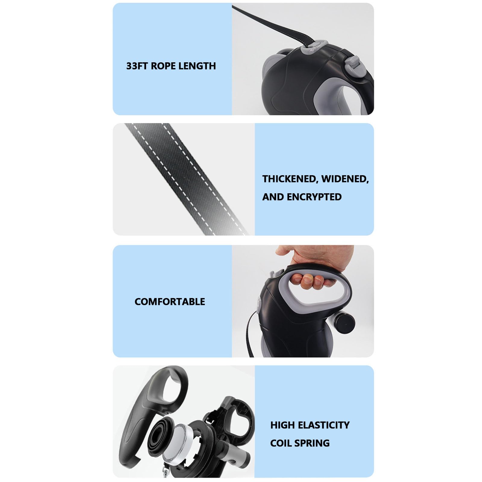 Luocute Correa retráctil para perro, correa resistente de 33 pies con diseño antibobinado de 360° y mango antideslizante, correas retráctiles para perros grandes de hasta 110 libras (alambre