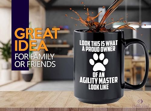 Taza de café de entrenamiento para perros, 15 onzas, color negro, agility m*ster looks - Entrenador de perros, dueño de mascotas, caminante de