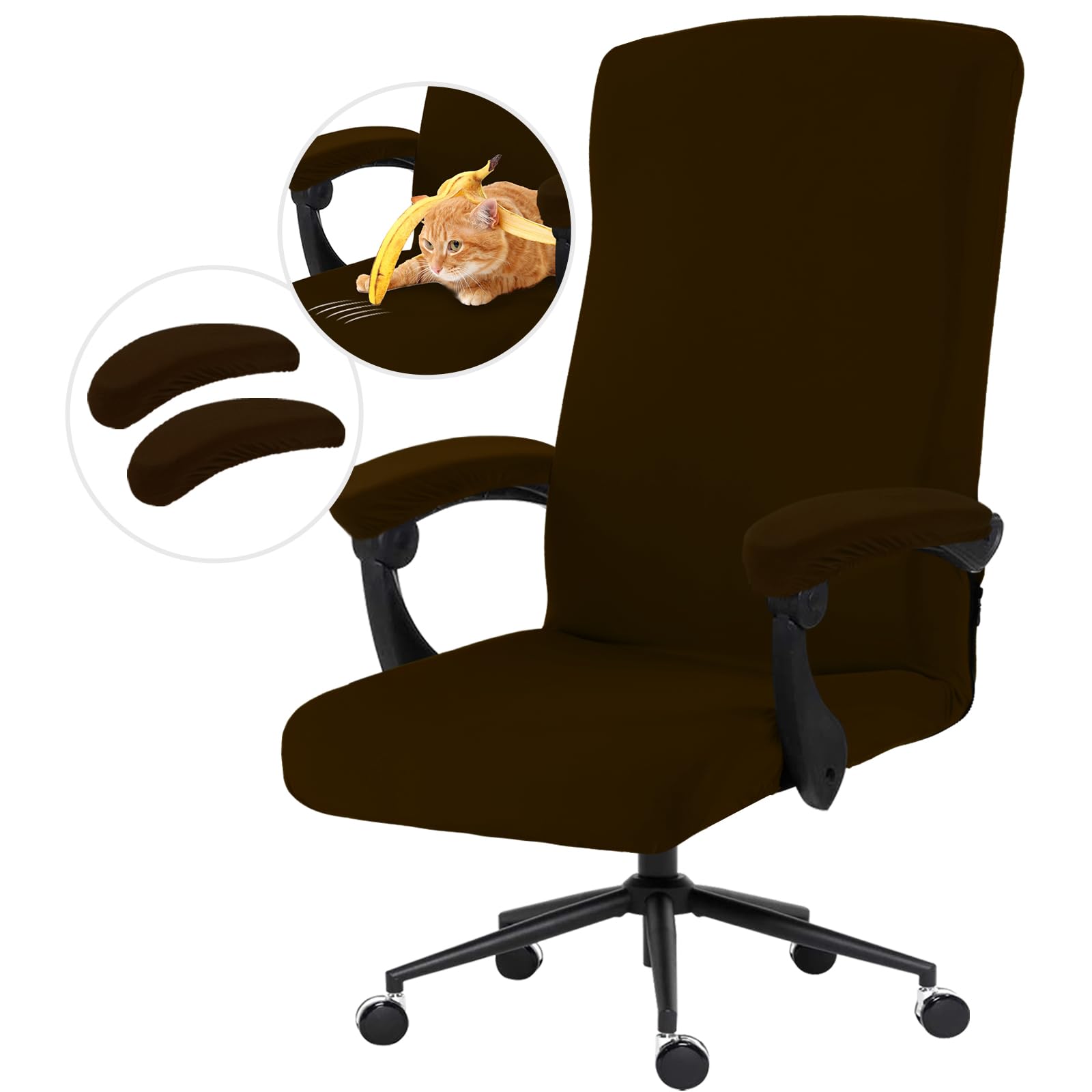 Stretch Computer Office Chair Cover with Armrest Covers Durable Zipper Universal Washable Removable Spandex Rotating Boss Chair Slipcovers Anti-dust