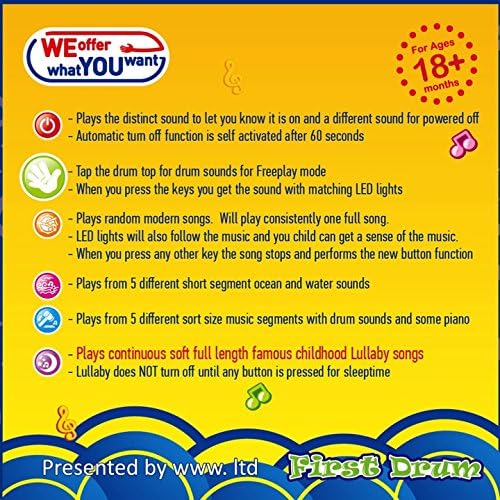 Miniatura 6 de Primer tambor. Funciona con pilas funciones de música para aprendizaje y diversión para su bebé y de bebé. Portable Pequeño Tamaño.