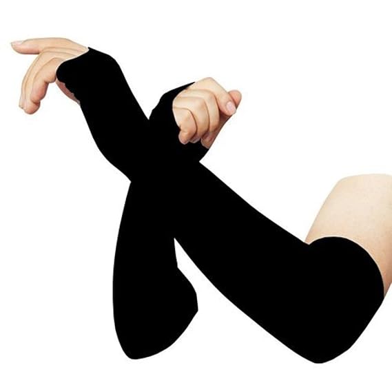 Black Fingerless Arm Sleeve 1 Pair With Thumb Hole Sleeves for All Sport Related