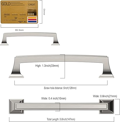 Miniatura 5 de Amerdeco ZH0010 - Paquete de 10 tiradores de gabinete de níquel satinado cepillado de 5 pulgadas (5.039in), herrajes para gabinete de cocina,